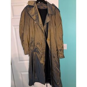 Degrees Vintage Iridescent Metallic Trench Coat Bronze Blue Zip Liner Large
